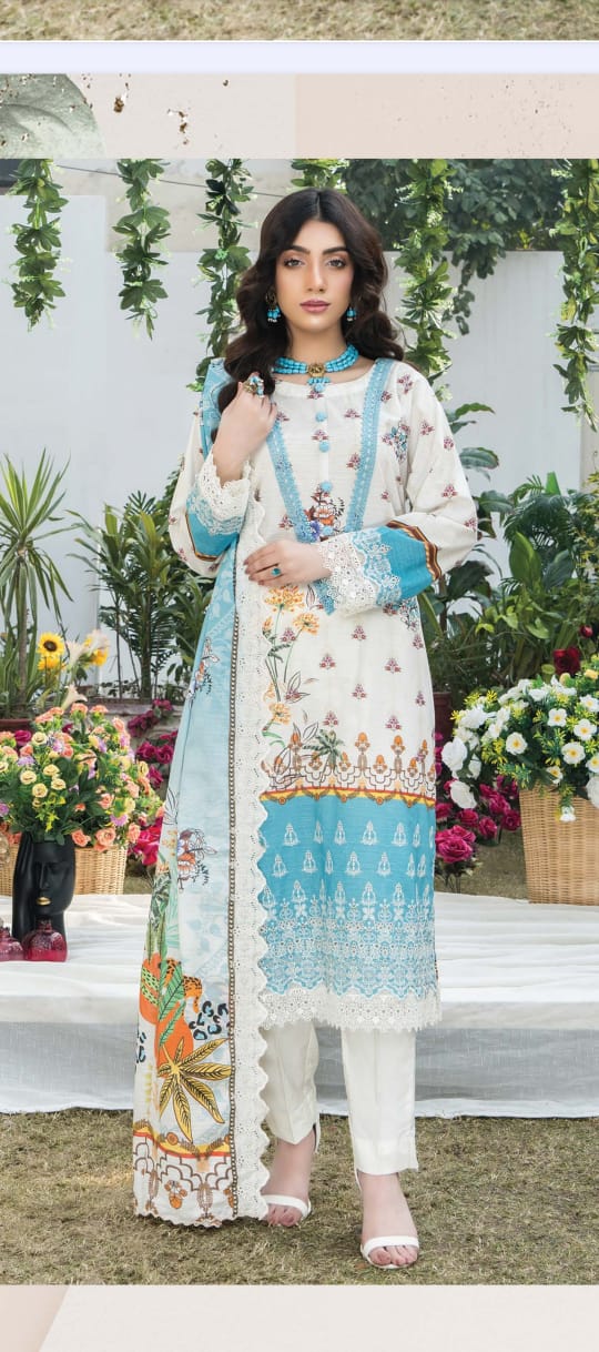 Elegant Unstitched 3-Piece Lawn Suit Collection (Rangrani)