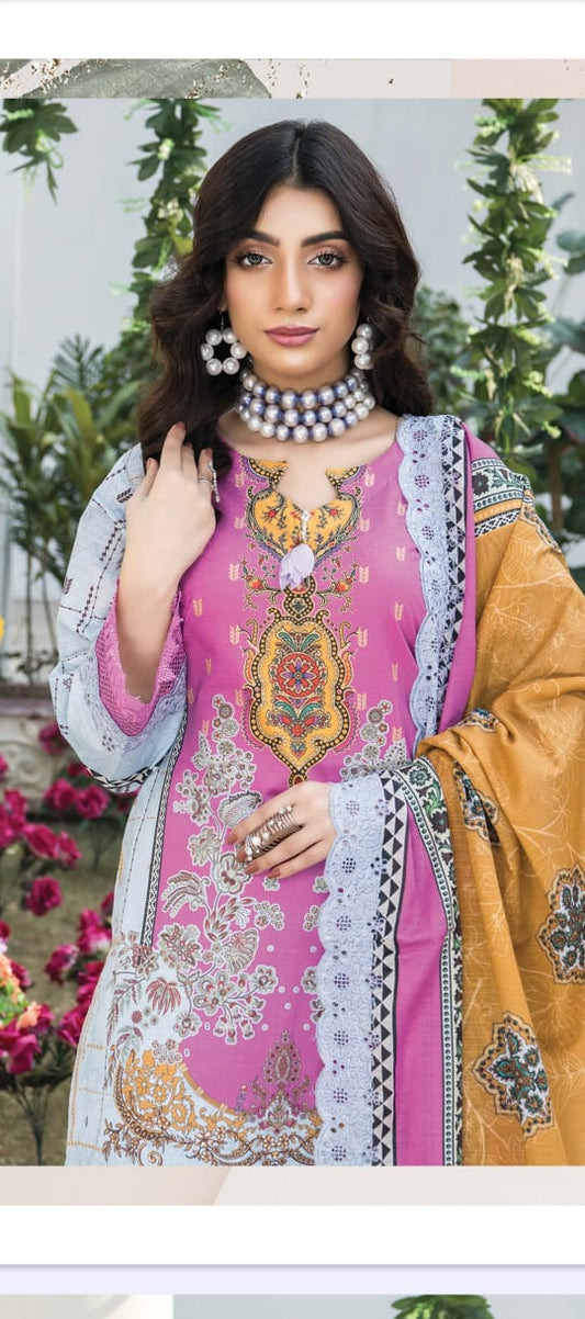 Elegant Unstitched 3-piece Lawn Branded Suit Collection (Rangrani)